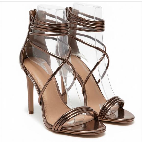 Steve Madden Fayja Metallic Copper Strappy Stiletto Heels 8.5 Sexy Party Prom - Picture 1 of 7